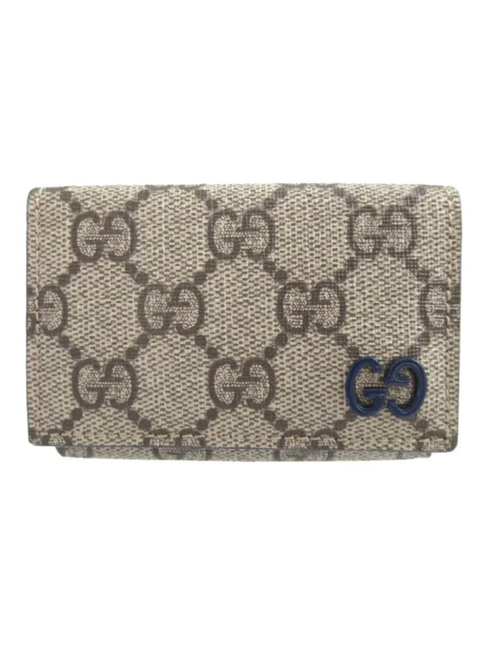 Gucci GG Supreme Leather Beige Blue Compact Wallet